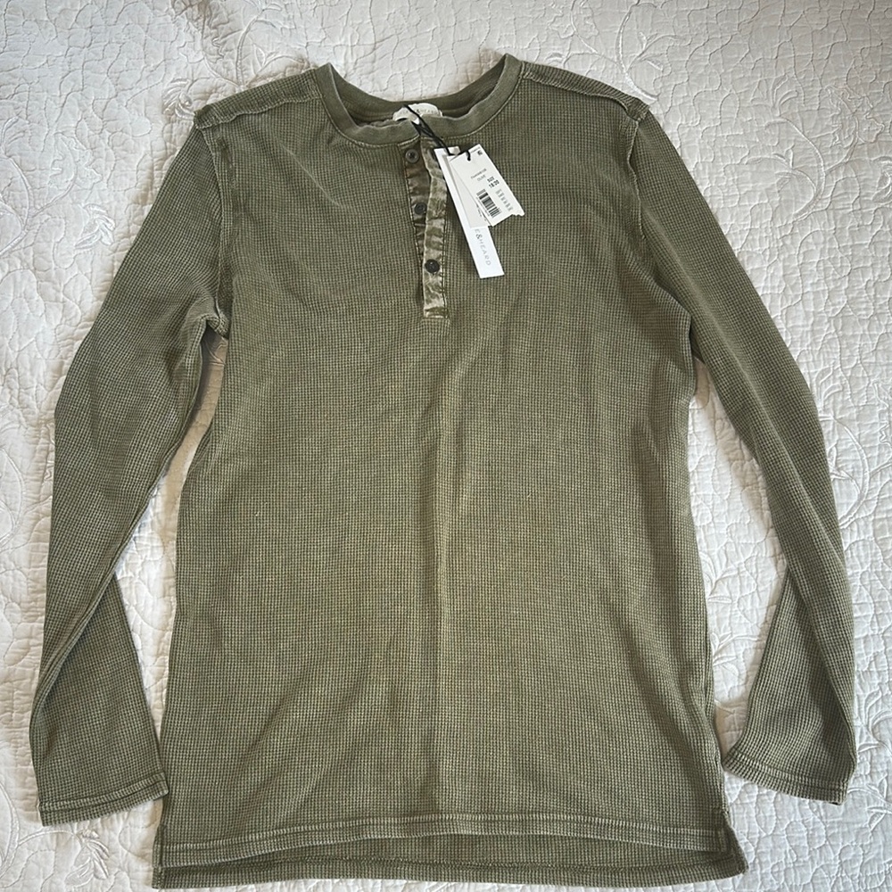 Olive Green Long Sleeve Boys Henley 18/20